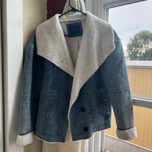 Lucky Brand Faux-Shearling lined shawl collar denim coat